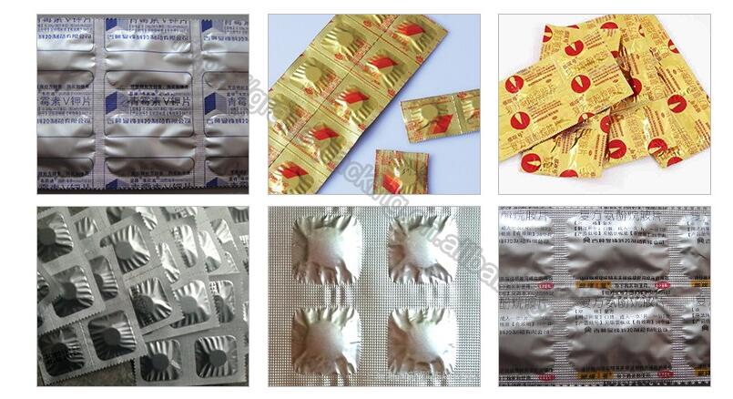 Permohonan: Mesin pembungkusan lepuh jalur untuk pil seperti tablet, kapsul, tablet, tablet effervescent besar, gula -gula, altapharma, tekak lozenga dll